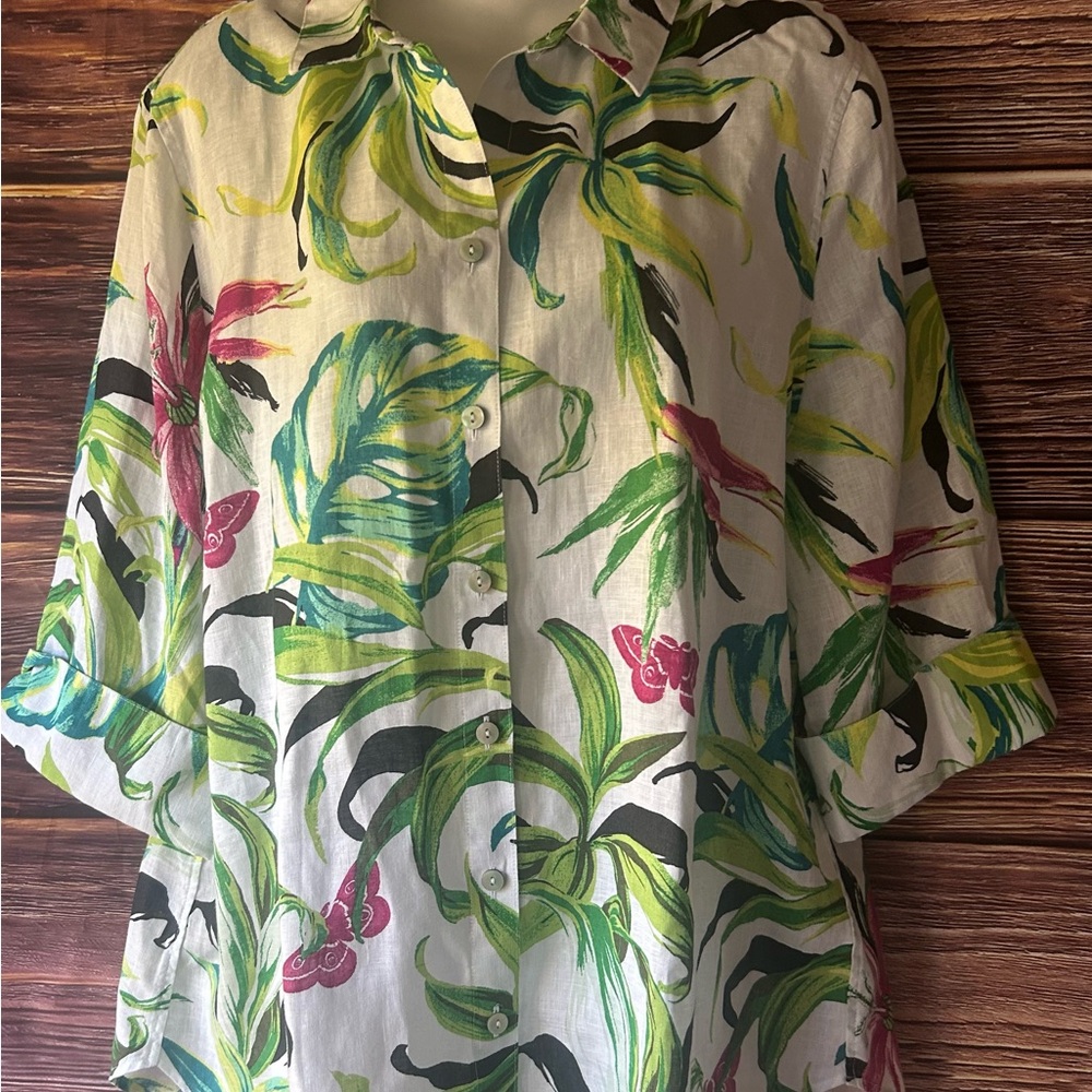 Chico’s Tropical Print Button-Up Shirt